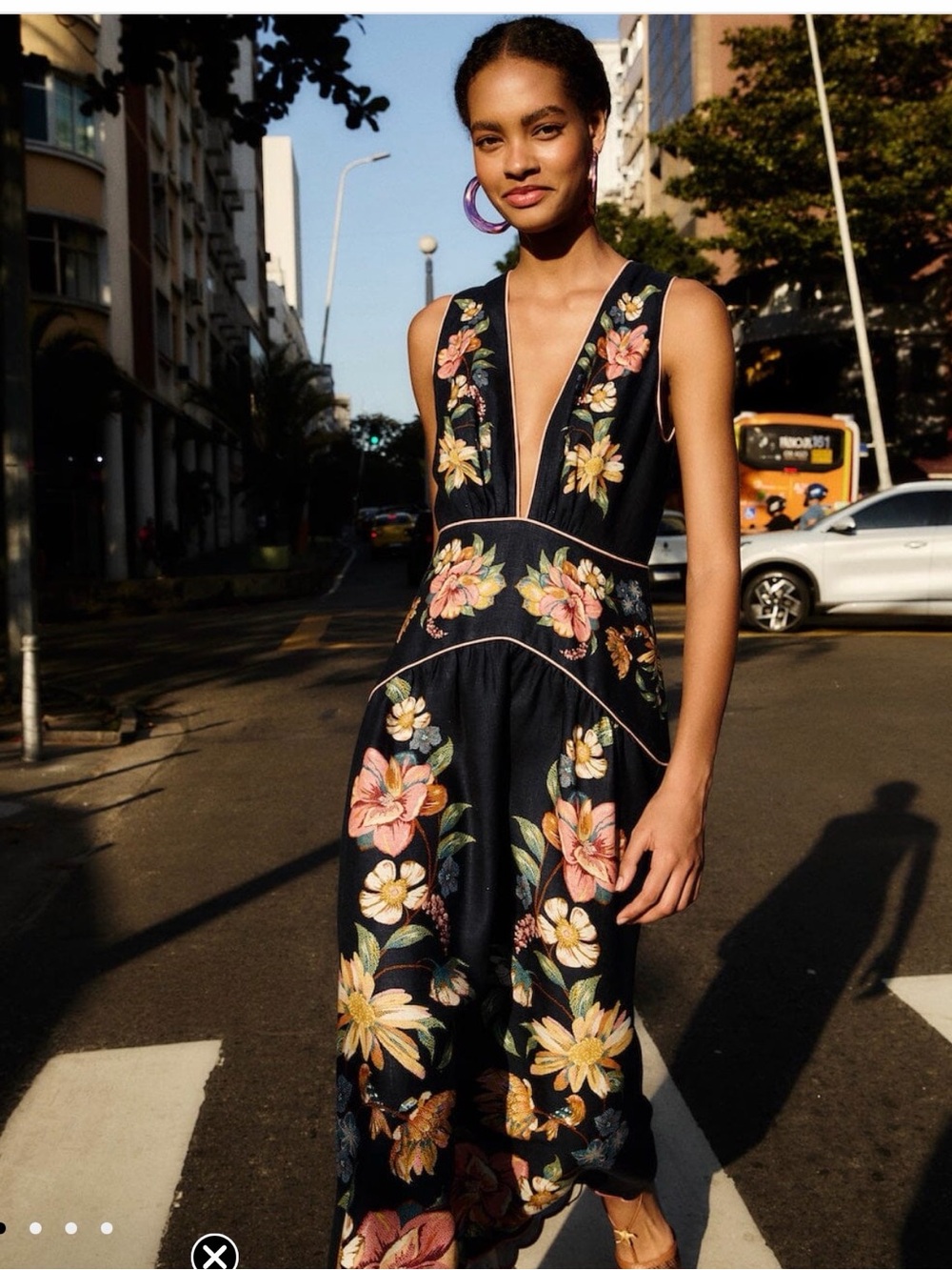 FARM Rio navy blue Maxi Dress with Pink & Yellow Floral Embroidery - Picture 8 of 11